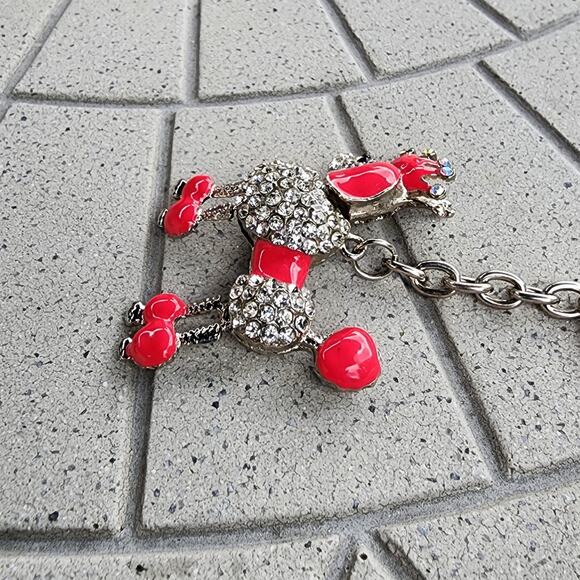 Silver Tone Crown Rhinestone Studded Poodle Princess Keychain Bag Charm - Picture 6 of 7